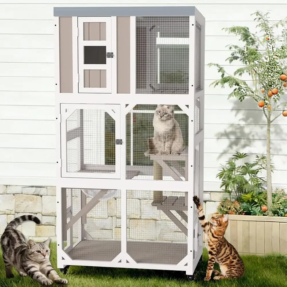 Cat Scratching Post - Outdoor Cat Enclosure with Wheels, Window,