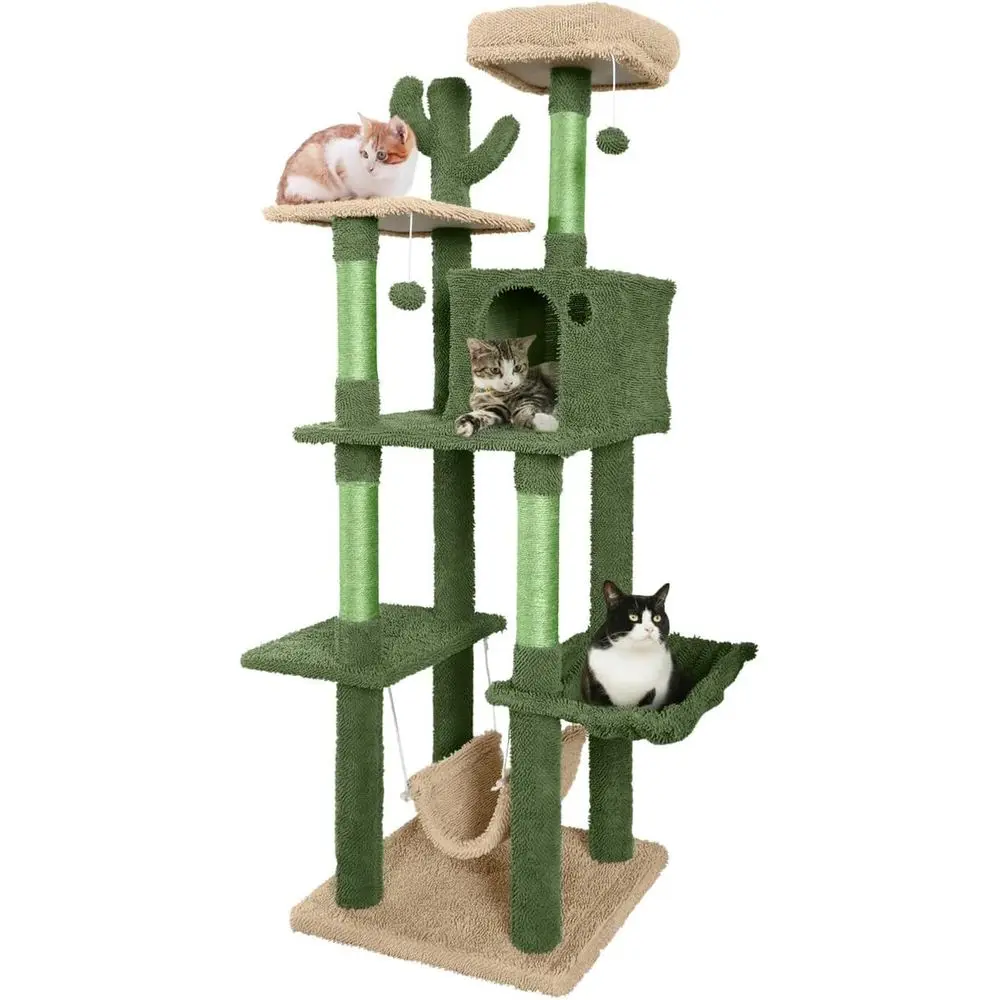Cat Scratching Post - Multi-Level 70-Inch Cactus-Themed Cat Tree with