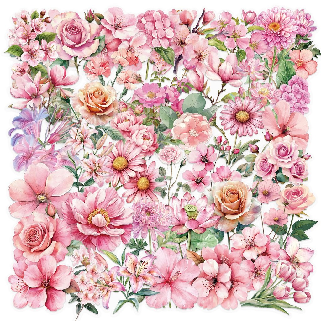 Pet Supplies In Store - 50PCS Transparent Cartoon Pink Flower Stickers