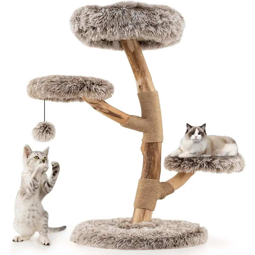 Cat Scratching Post - Multi-Level Wooden Cat Tower with Scratching