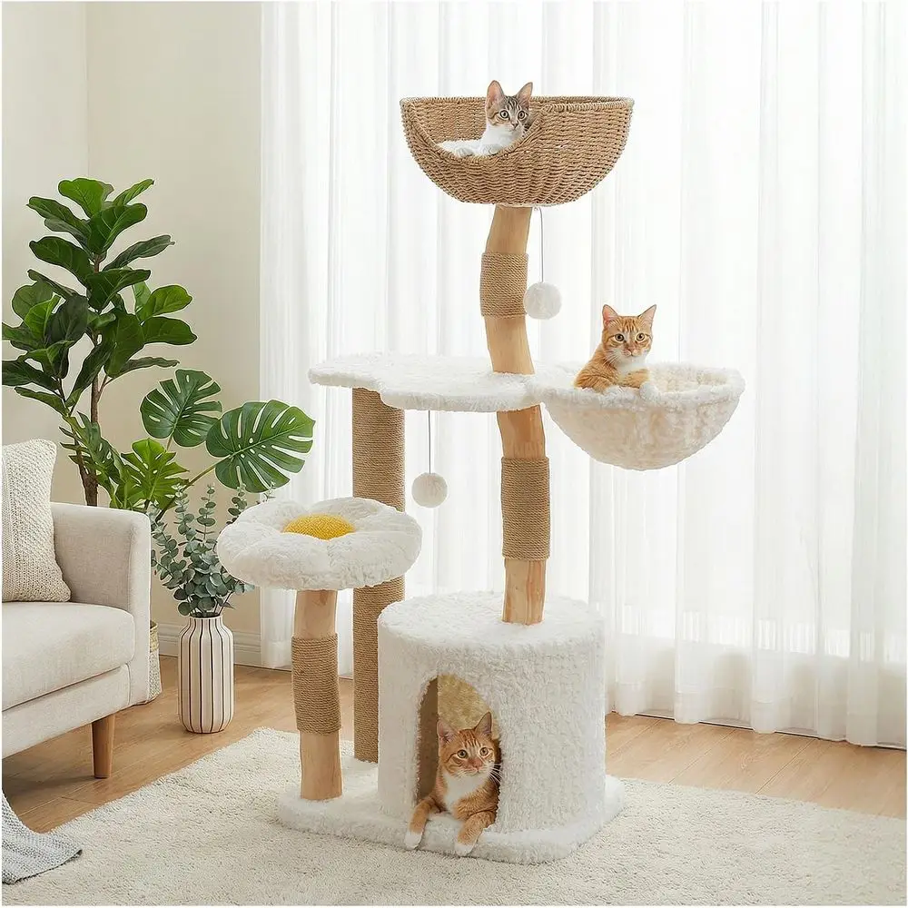 Cat Scratching Post - 48.5 Tall Solid Wood Cat Tower