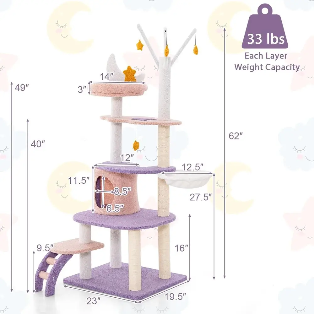 62-Inch Multi-Level Cat Tower  - Cat Scratching Post review and price