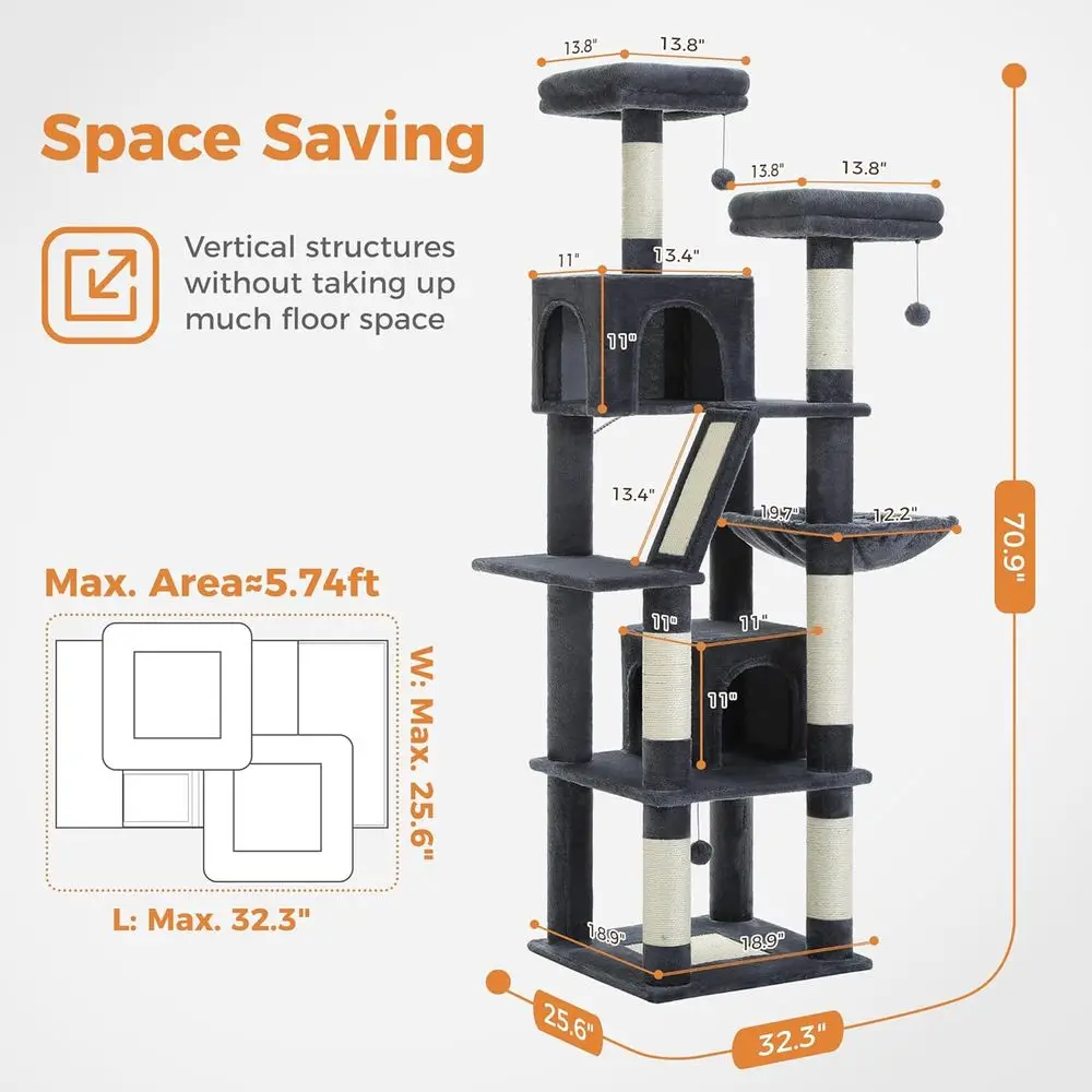 70 High Cat Tree with 2 Condos - Cat Scratching Post review and price
