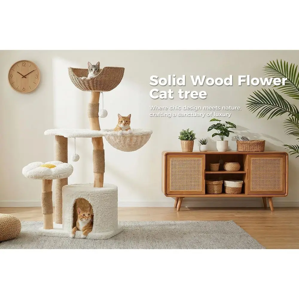 48.5 Tall Solid Wood Cat Tower - Cat Scratching Post review and price