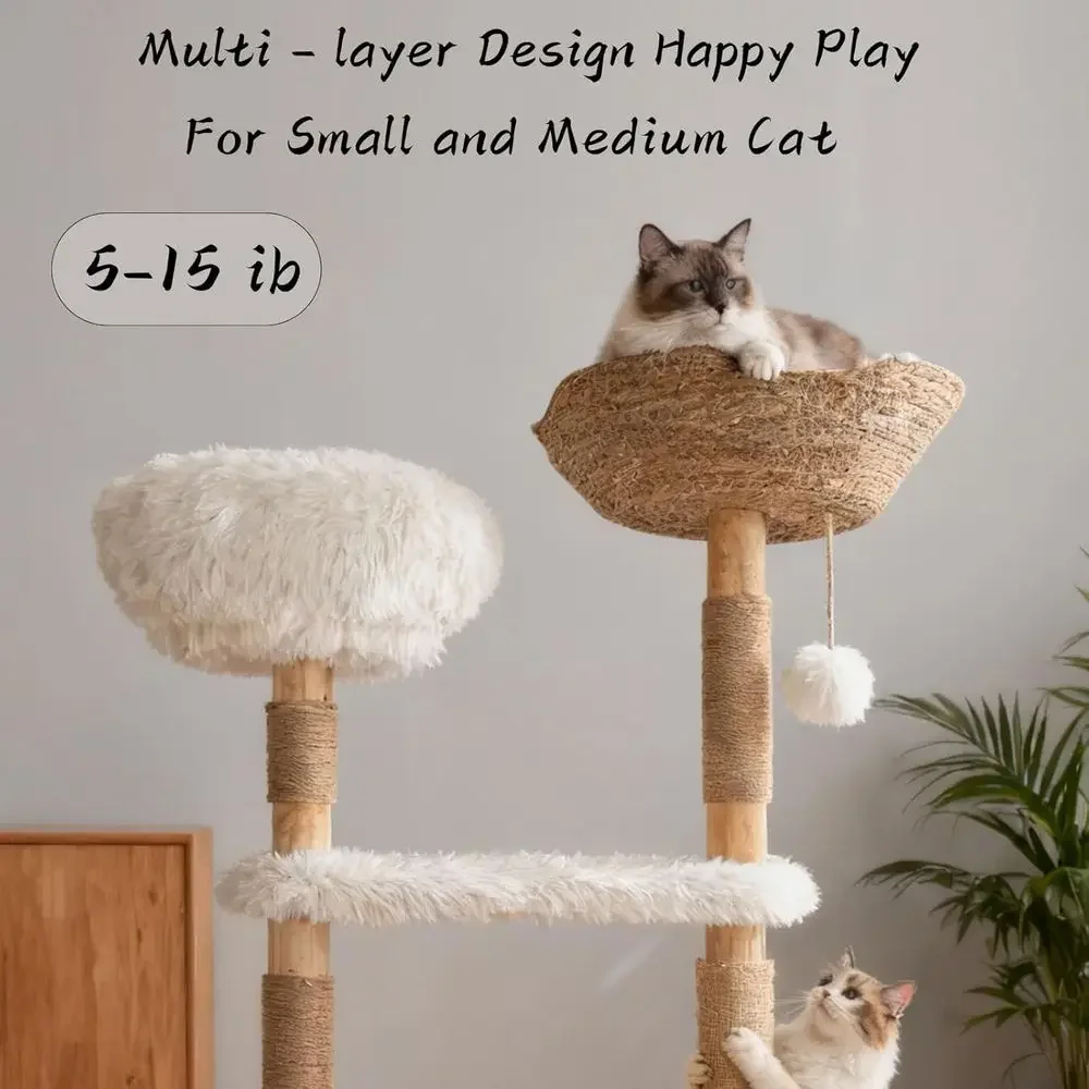 Natural Wooden Cat Tower with  - Cat Scratching Post review and price