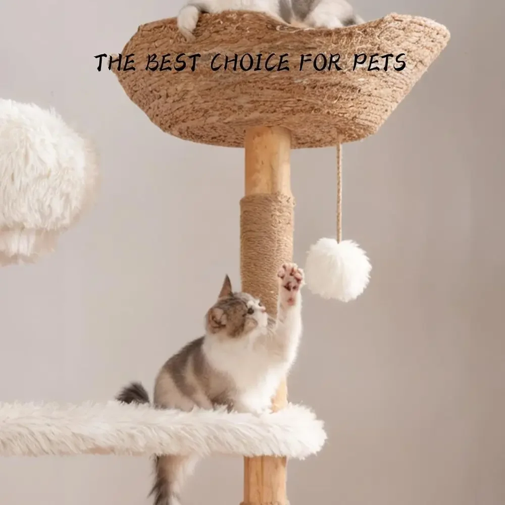 Natural Wooden Cat Tower with  - Cat Scratching Post review and price