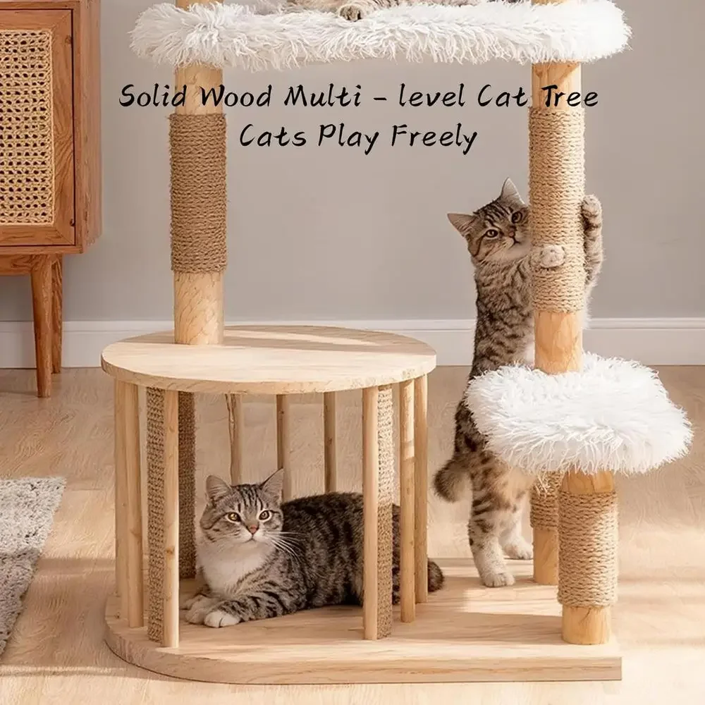Natural Wooden Cat Tower with  - Cat Scratching Post review and price